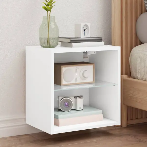 Gossi noptiere cu lumini led montate pe perete, 2 buc., alb