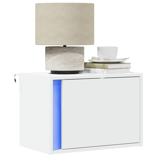 Gossi noptiere montate pe perete cu lumini led, 2 buc., alb