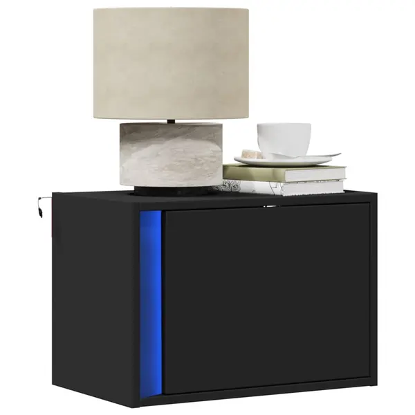 Gossi noptiere montate pe perete cu lumini led, 2 buc., negru