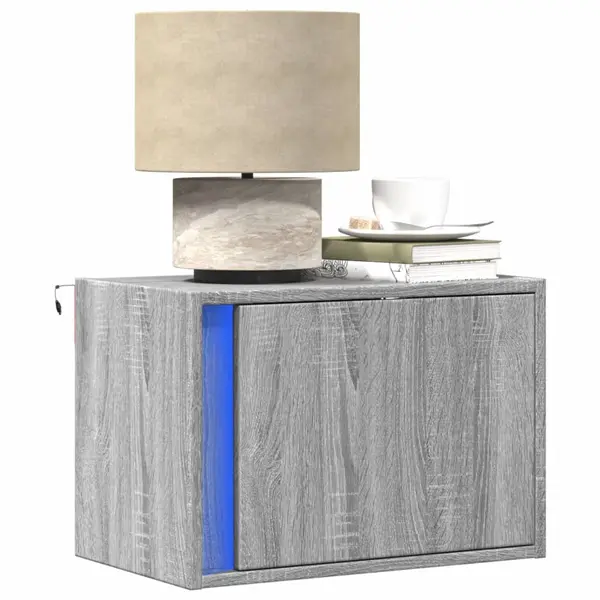 Gossi noptiere montate pe perete cu lumini led, 2 buc., sonoma gri