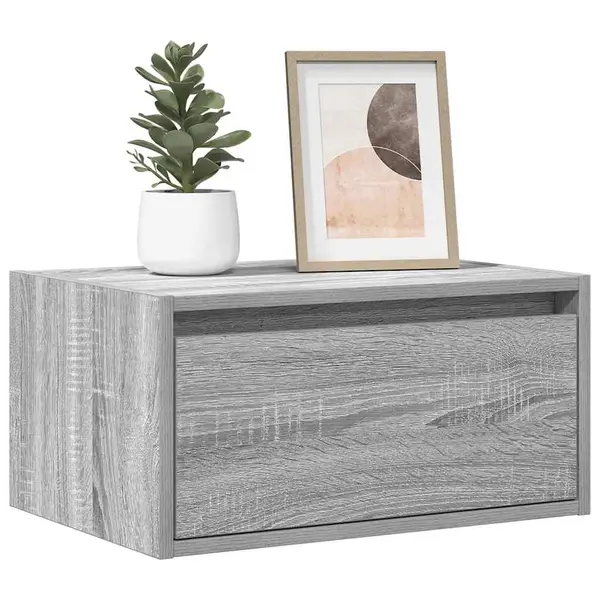 Gossi noptiere montate pe perete cu lumini led, 2 buc., sonoma gri