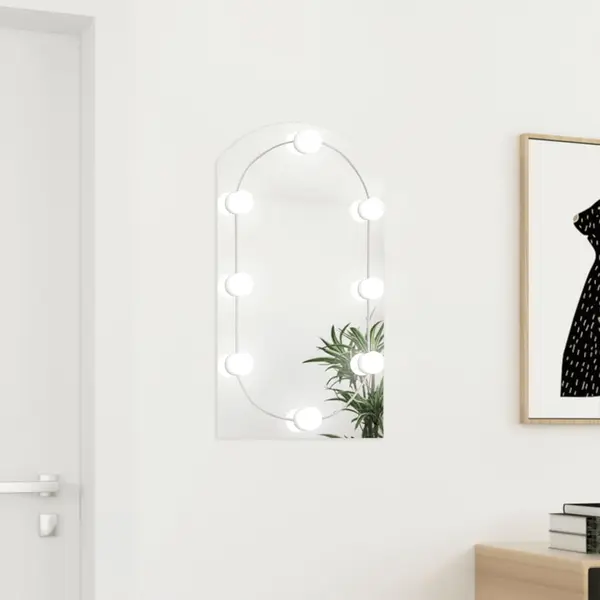 Gossi oglinda cu lumini led, arcada, 70x40 cm, sticla