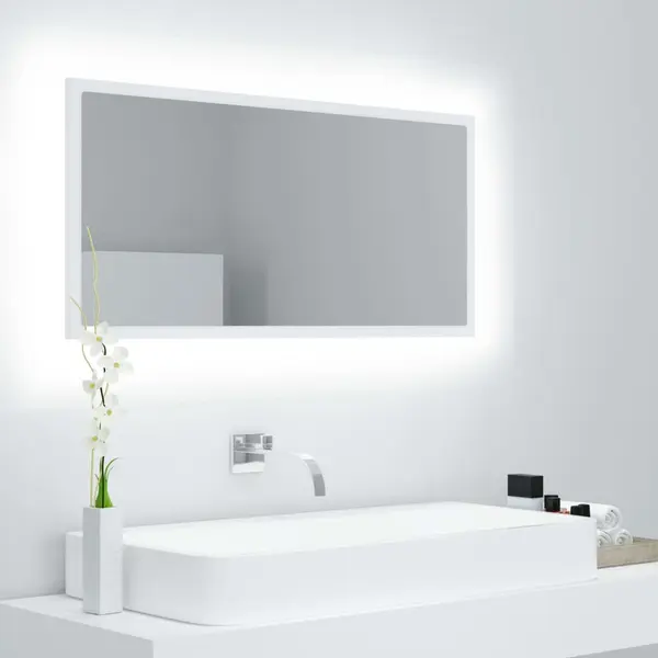 Gossi oglinda de baie cu led, alb, 90x8,5x37 cm, acril