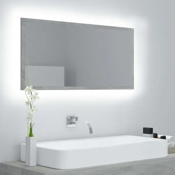 Gossi oglinda de baie cu led, gri beton, 90x8,5x37 cm, acril