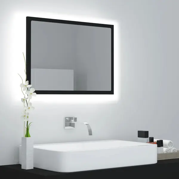 Gossi oglinda de baie cu led, negru, 60x8,5x37 cm, acril