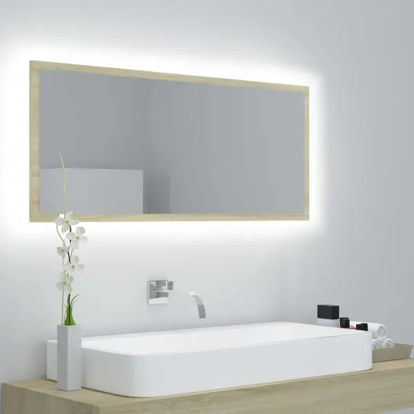 Gossi oglinda de baie cu led, stejar sonoma, 100x8,5x37 cm, acril