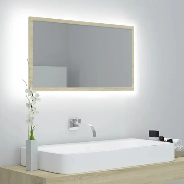 Gossi oglinda de baie cu led, stejar sonoma, 80x8,5x37 cm, acril