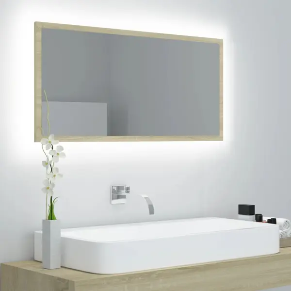 Gossi oglinda de baie cu led, stejar sonoma, 90x8,5x37 cm, acril