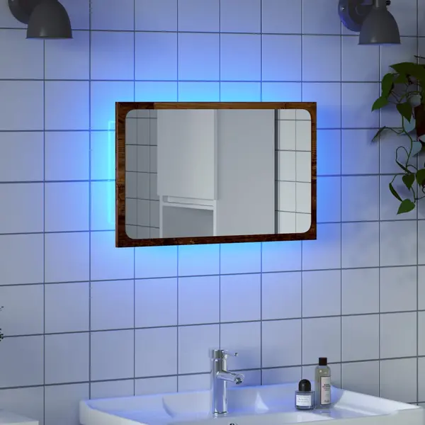 Gossi oglinda de baie cu lumina led, lemn vechi, 60x8,5x38 cm