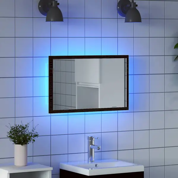 Gossi oglinda de baie cu lumini led, stejar negru, 60x8,5x37 cm