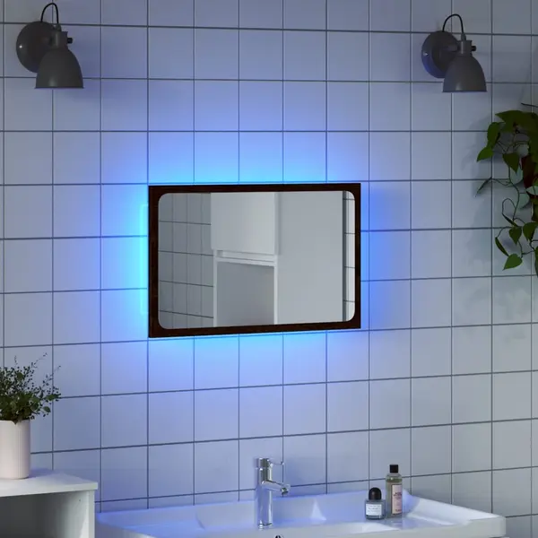 Gossi oglinda de baie led, stejar maro, 60x8,5x38 cm lemn prelucrat