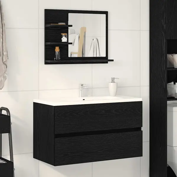 Gossi oglinda de baie stejar negru 60x10,5x45 cm lemn prelucrat