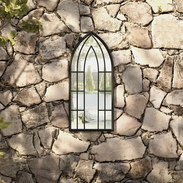 Gossi oglinda de gradina, negru, 70x30 cm, fier, uz exterior