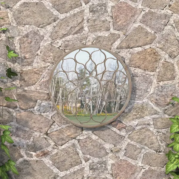 Gossi oglinda de gradina rotunda, nisipiu, 40x3 cm, fier, uz exterior