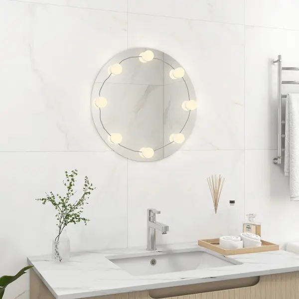 Gossi oglinda de perete cu lumini led, sticla, rotunda