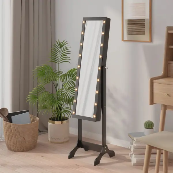 Gossi oglinda de sine statatoare cu led, negru, 34x37x146 cm