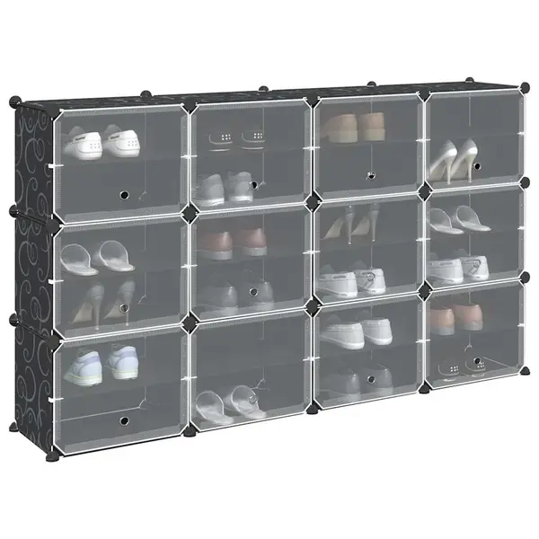 Gossi organizator cub de depozitare cu usi, 12 cuburi, negru, pp