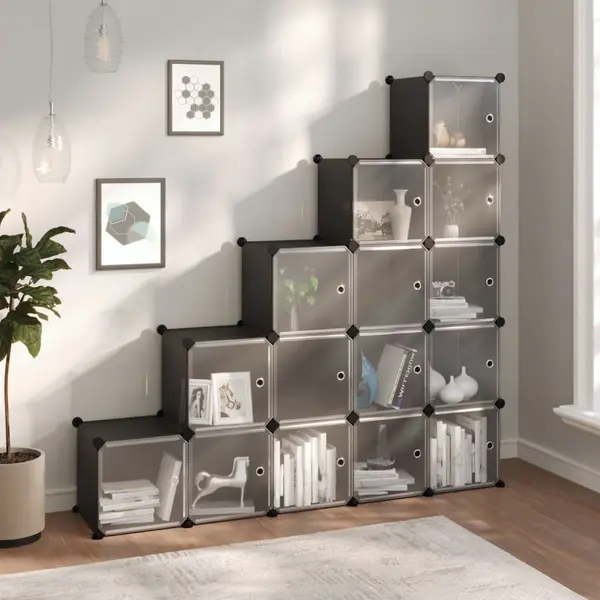 Gossi organizator cub de depozitare cu usi, 15 cuburi, negru, pp