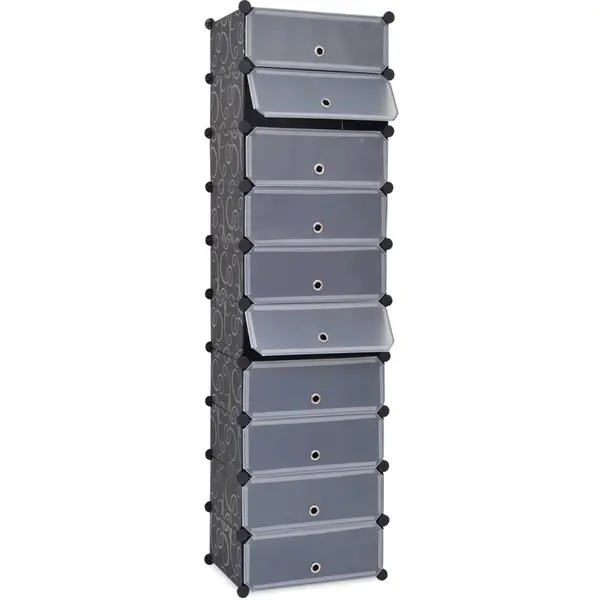 Gossi organizator de pantofi interconectat, 10 compartimente, negru