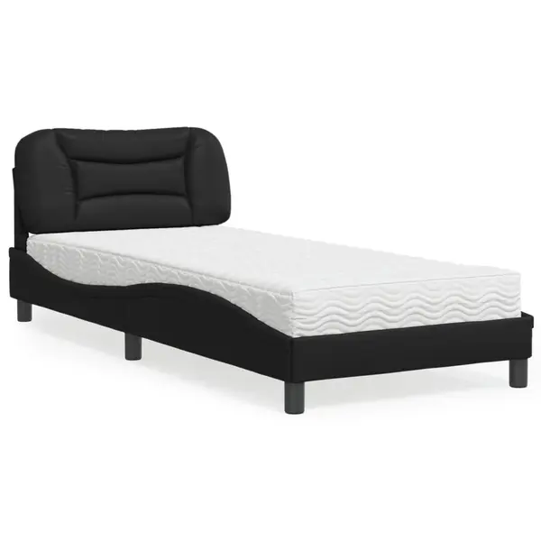 Gossi pa cu saltea, negru, 90x190 cm, piele ecologica