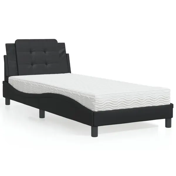 Gossi pa cu saltea, negru, 90x190 cm, piele ecologica