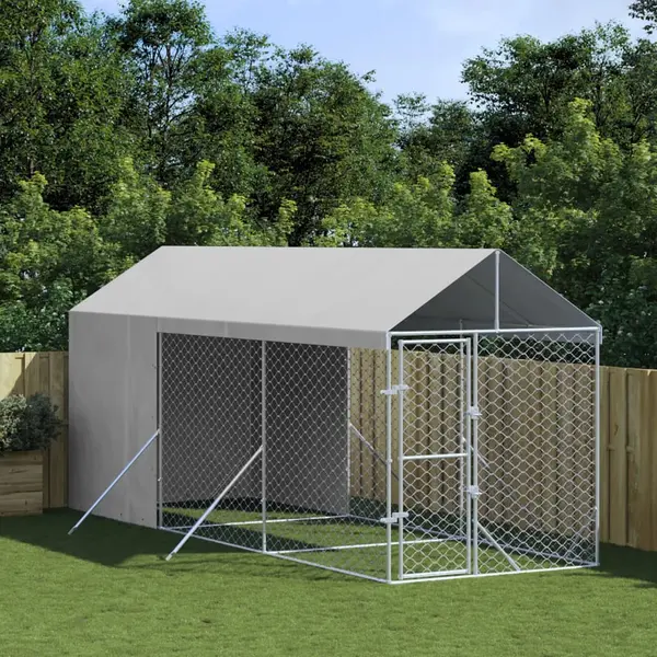 Gossi padoc de exterior cu acoperis argintiu 2x6x2,5m otel galvanizat