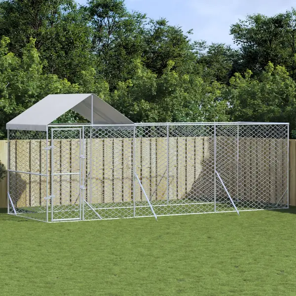 Gossi padoc de exterior cu acoperis argintiu 6x2x2,5m otel galvanizat
