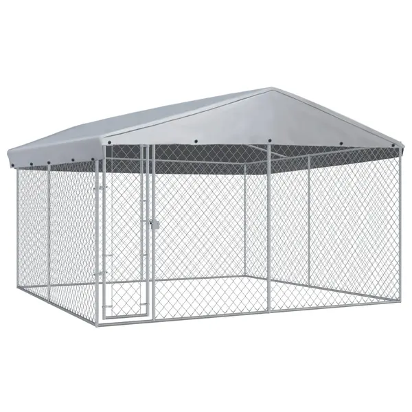 Gossi padoc de exterior cu acoperis pentru caini, 382x382x225 cm