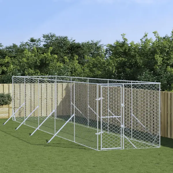 Gossi padoc de exterior pentru caini argintiu 2x10x2m otel galvanizat