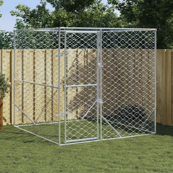 Gossi padoc de exterior pentru caini argintiu 2x2x2 m otel galvanizat