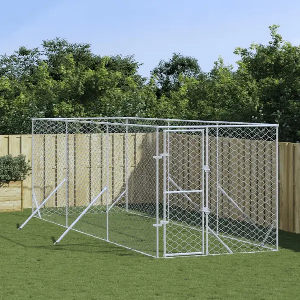 Gossi padoc de exterior pentru caini argintiu 2x6x2 m otel galvanizat