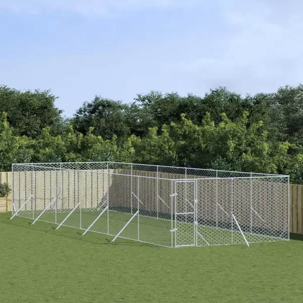 Gossi padoc de exterior pentru caini argintiu 4x12x2m otel galvanizat