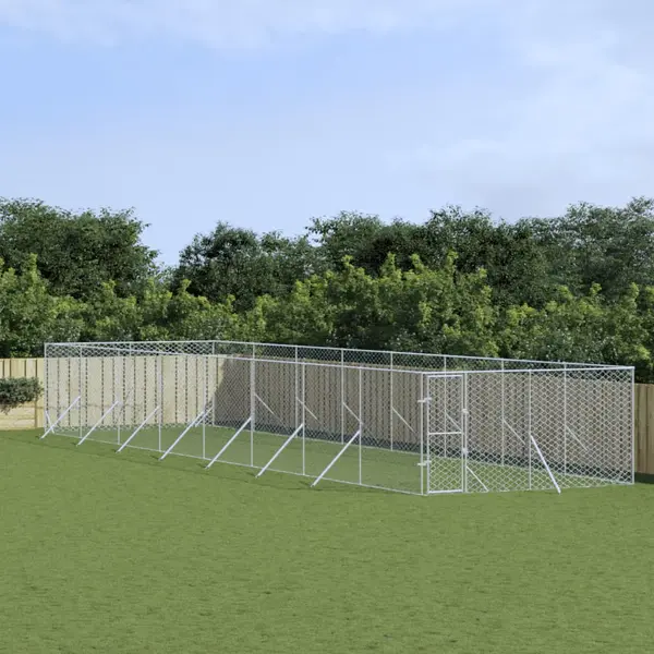 Gossi padoc de exterior pentru caini argintiu 4x16x2m otel galvanizat