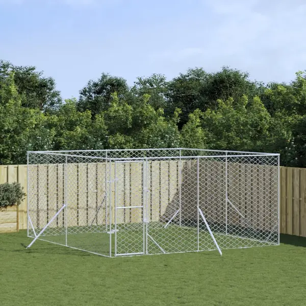 Gossi padoc de exterior pentru caini argintiu 4x4x2 m otel galvanizat