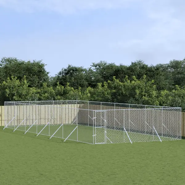 Gossi padoc de exterior pentru caini argintiu 6x14x2m otel galvanizat