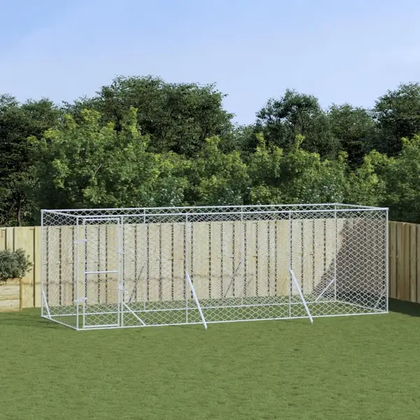 Gossi padoc de exterior pentru caini argintiu 6x2x2 m otel galvanizat