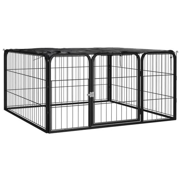 Gossi padoc pentru caini cu 4 panouri, negru, 100x50 cm, otel