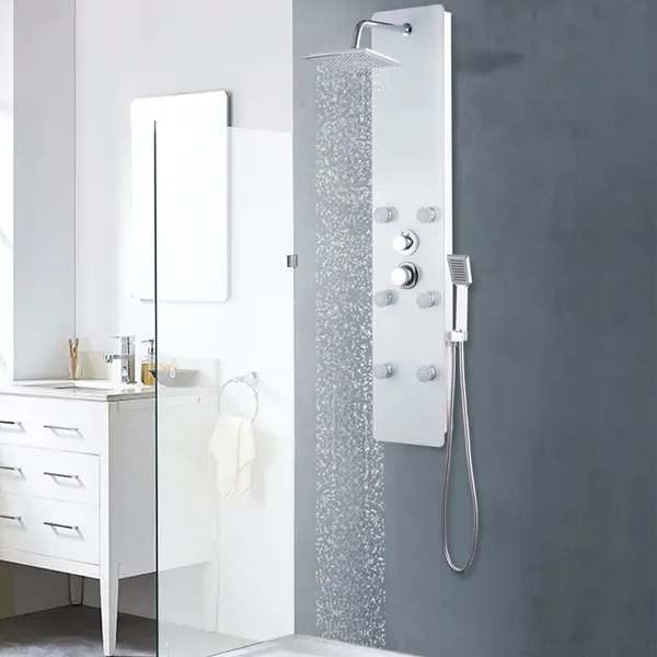 Gossi panou de dus din sticla, 25x44,6x130 cm, alb