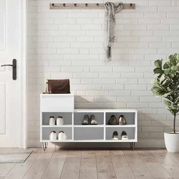 Gossi pantofar, alb, 102x36x60 cm, lemn compozit