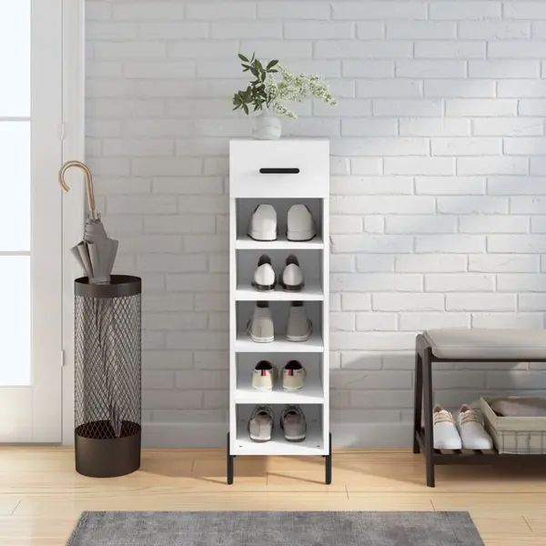 Gossi pantofar, alb, 30x35x105 cm, lemn compozit