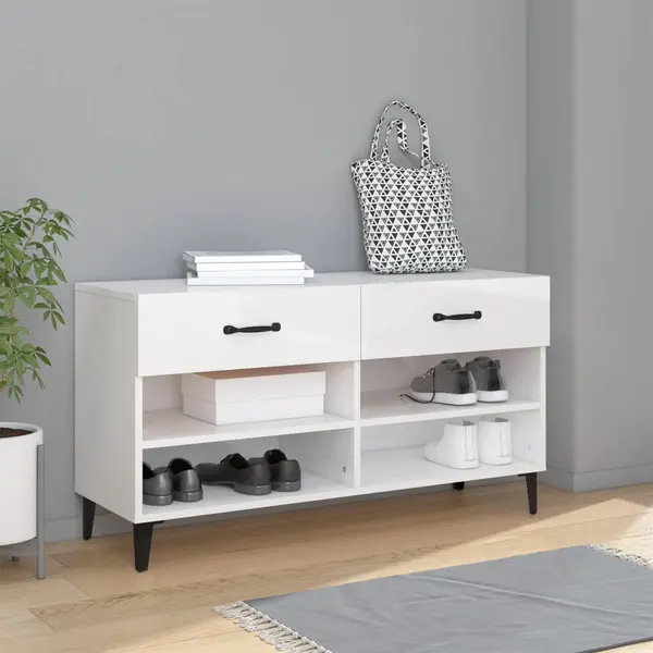 Gossi pantofar, alb extralucios, 102x35x55 cm, lemn compozit