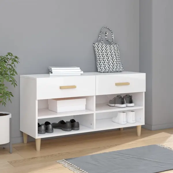 Gossi pantofar, alb extralucios, 102x35x55 cm, lemn compozit