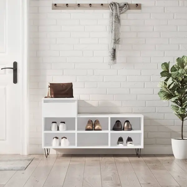 Gossi pantofar, alb extralucios, 102x36x60 cm, lemn compozit