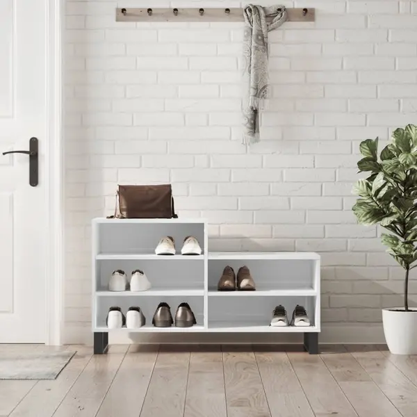 Gossi pantofar, alb extralucios, 102x36x60 cm, lemn compozit