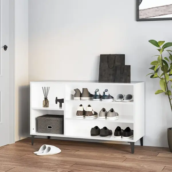 Gossi pantofar, alb extralucios, 102x36x60 cm, lemn compozit
