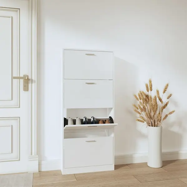 Gossi pantofar, alb extralucios, 59x17x150 cm, lemn compozit