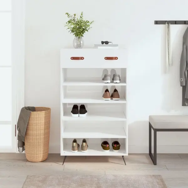Gossi pantofar, alb extralucios, 60x35x105 cm, lemn prelucrat