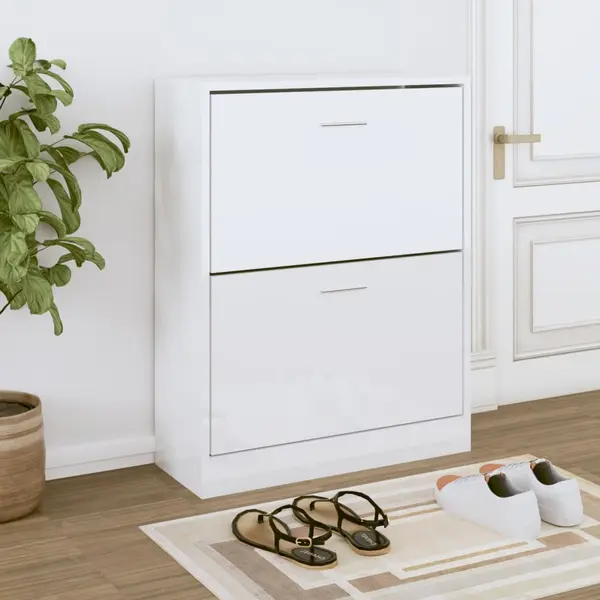 Gossi pantofar, alb extralucios, 63x24x81 cm, lemn compozit