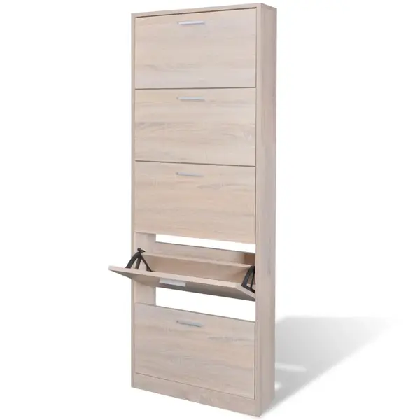 Gossi pantofar cu 5 compartimente din lemn, aspect de stejar