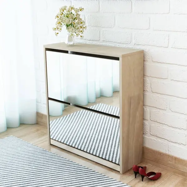 Gossi pantofar cu oglinda 2 niveluri, culoare stejar, 63 x 17 x 67 cm